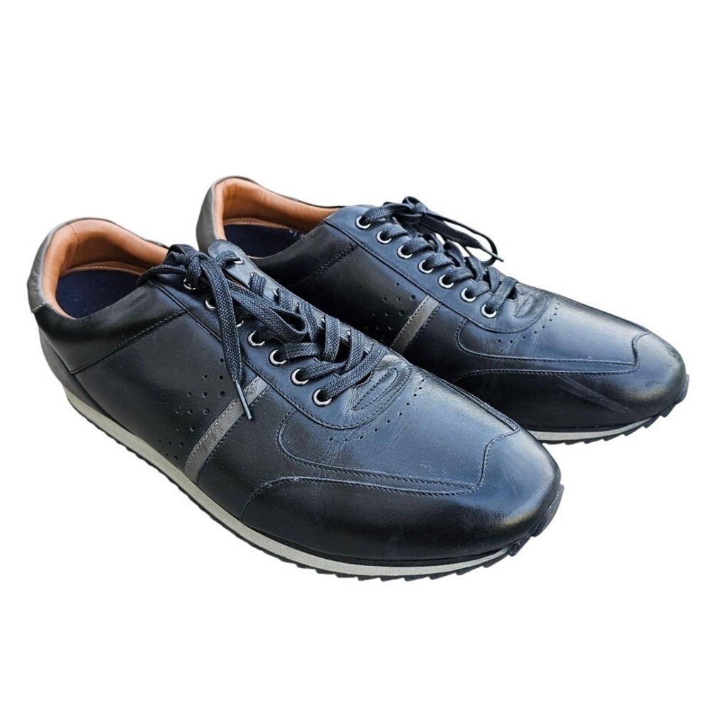 Thomas & Vine Fenway Low Top Leather Sneakers Mens 12 WD Black Trainer Street ~